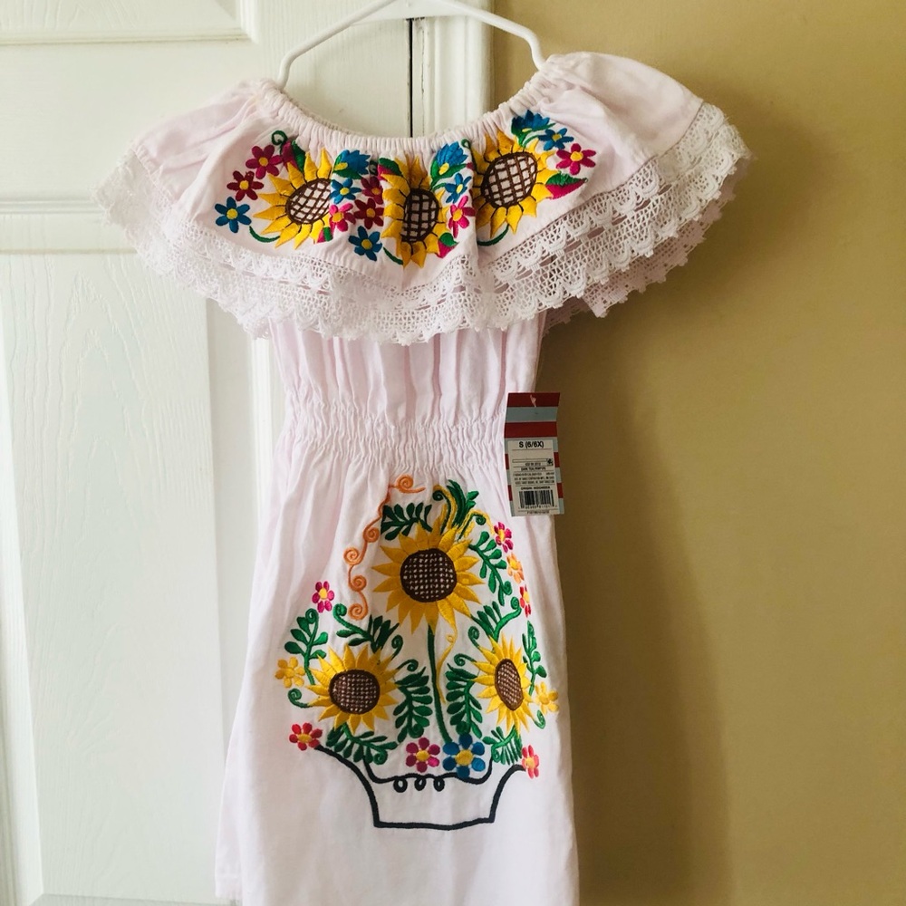 Target Pink Off-Shoulder Sunflower Embroidered Dress